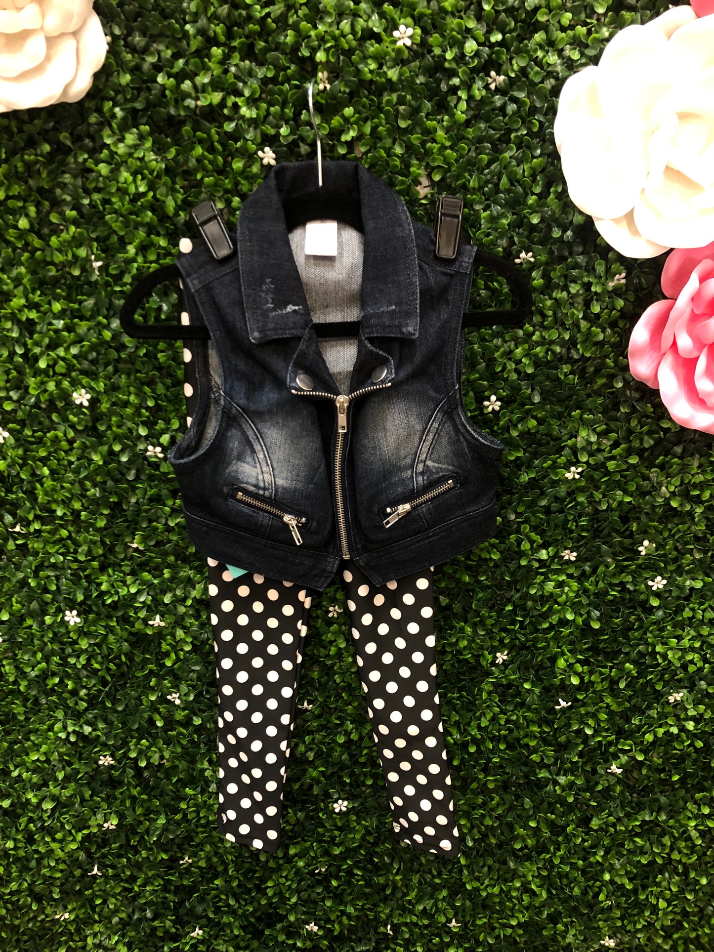 Child Small Denim Vest with Polkadot Pants Costume