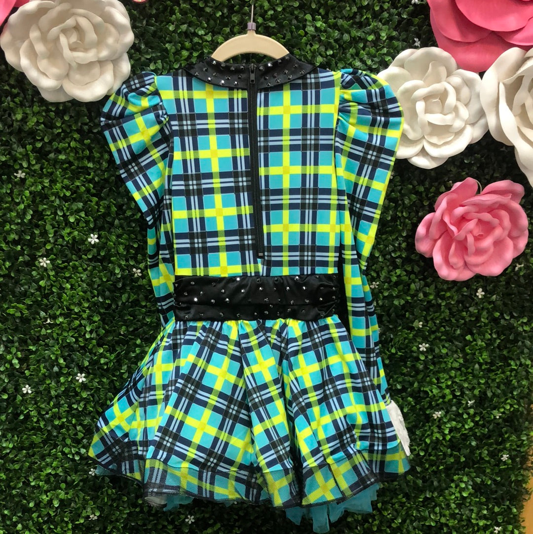 Child Medium Green Blue Plaid Dress Costume