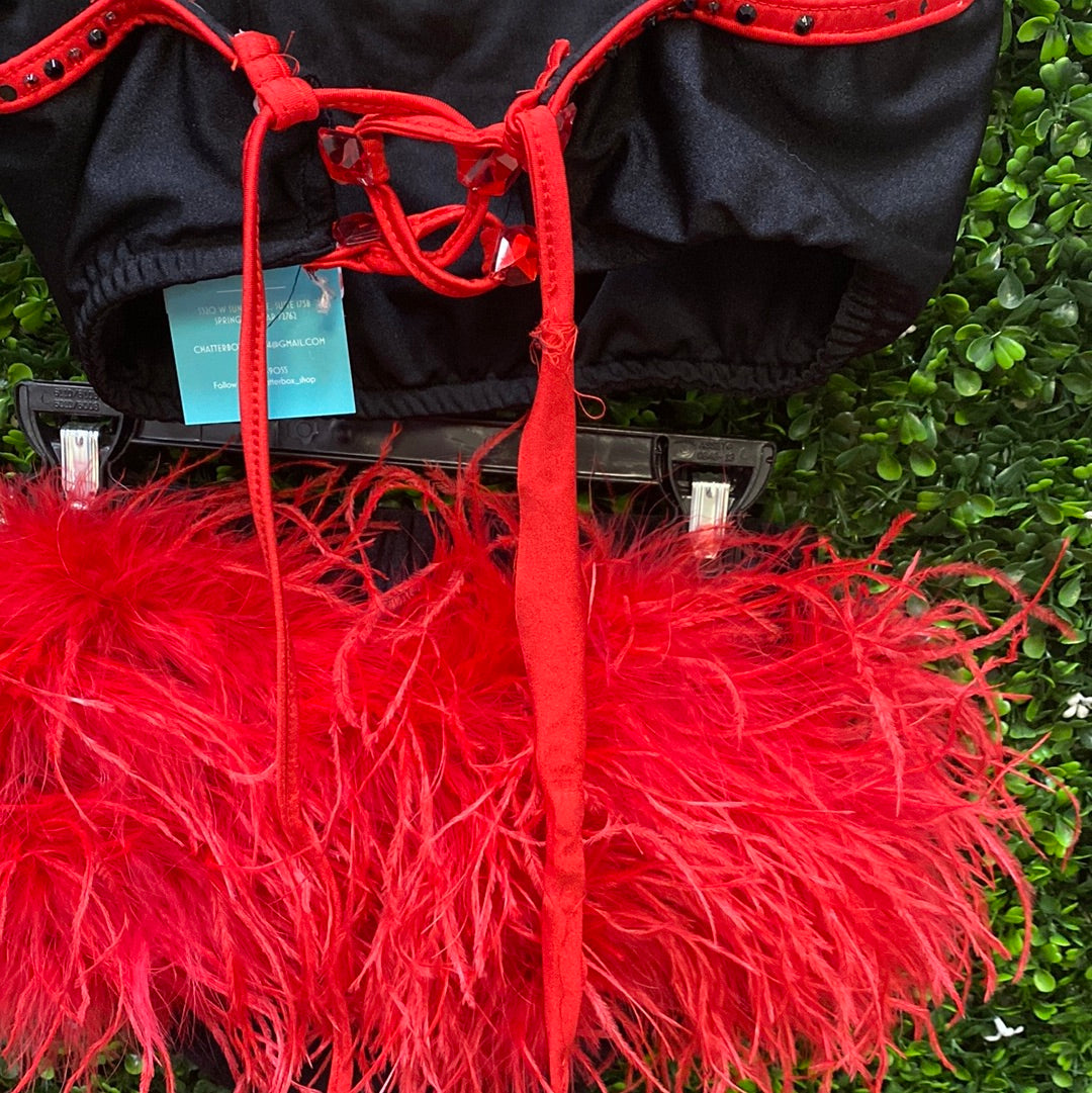 Adult Small Red Black Feathered Costume