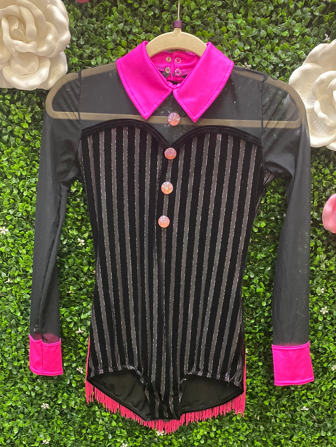 Adult Small Black and Pink Fringe Costume