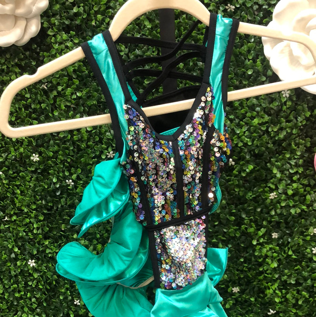 Child Small Teal Black Sequin Costume