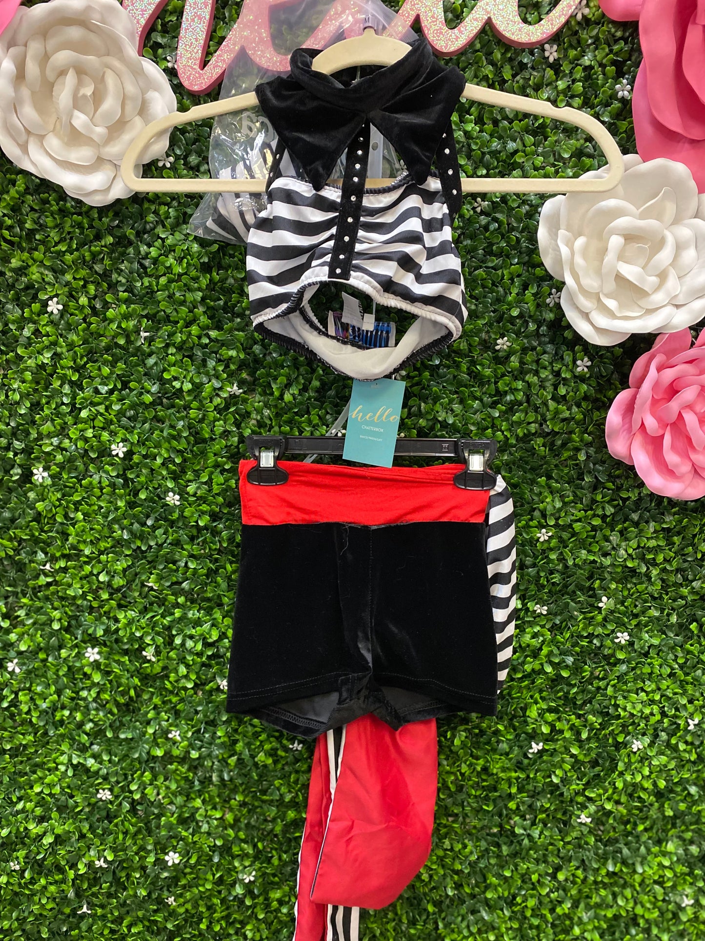 Child Medium Black Red Striped Two Piece Costume