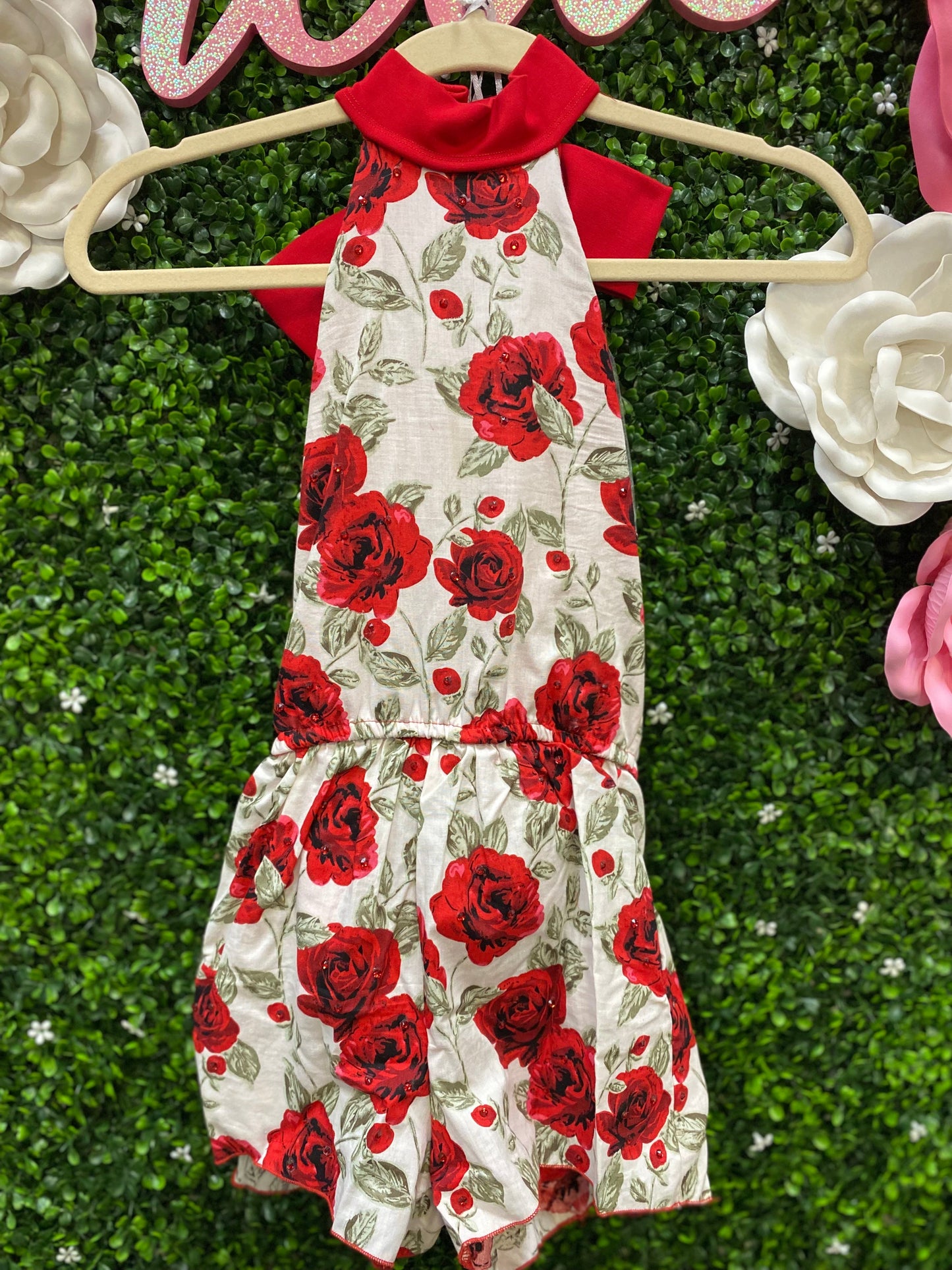 Child Medium Red Floral Romper Costume