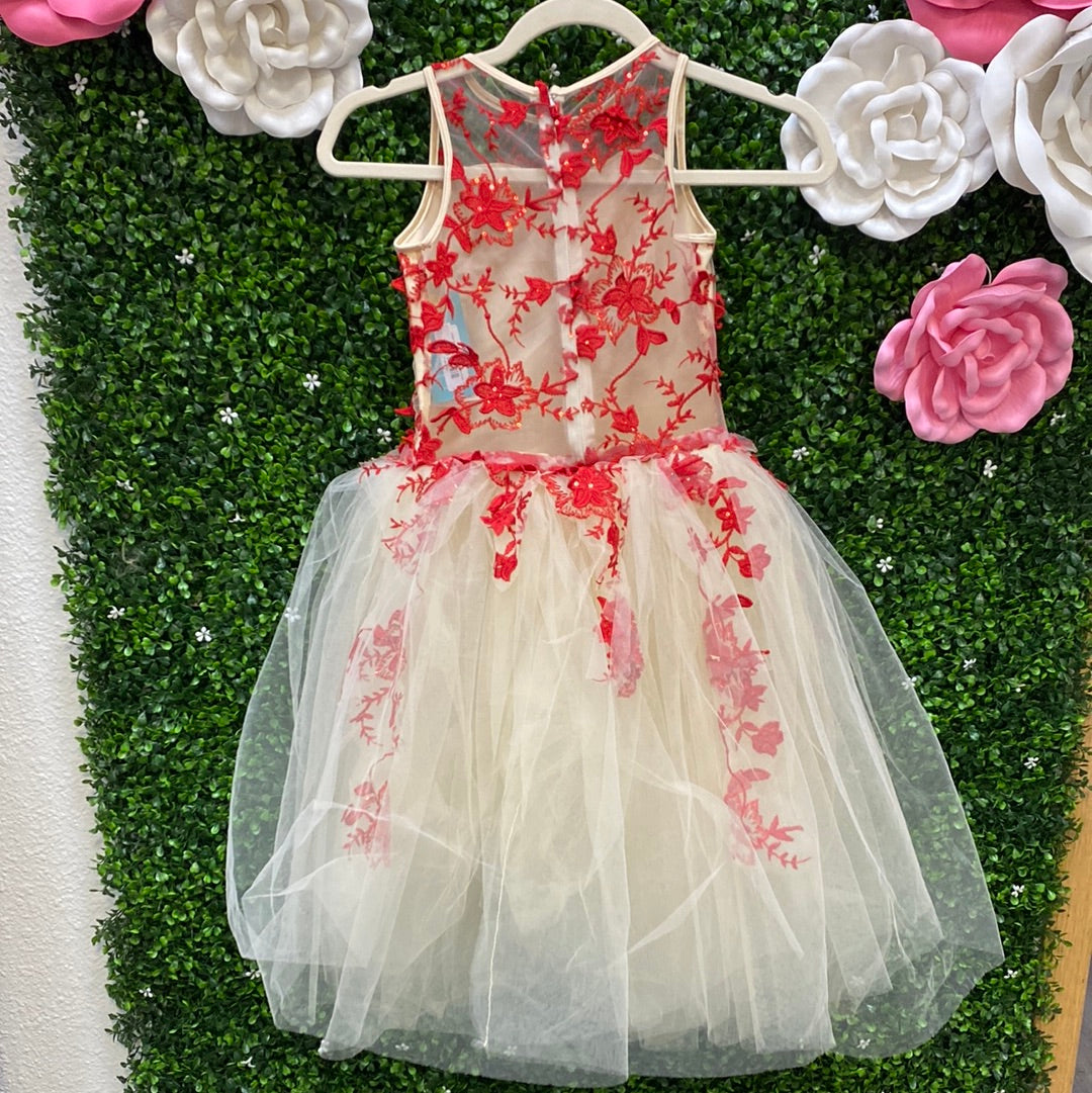 Child Medium Cream and Red Ballet Costume