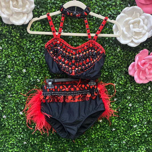 Adult Small Red Black Feathered Costume