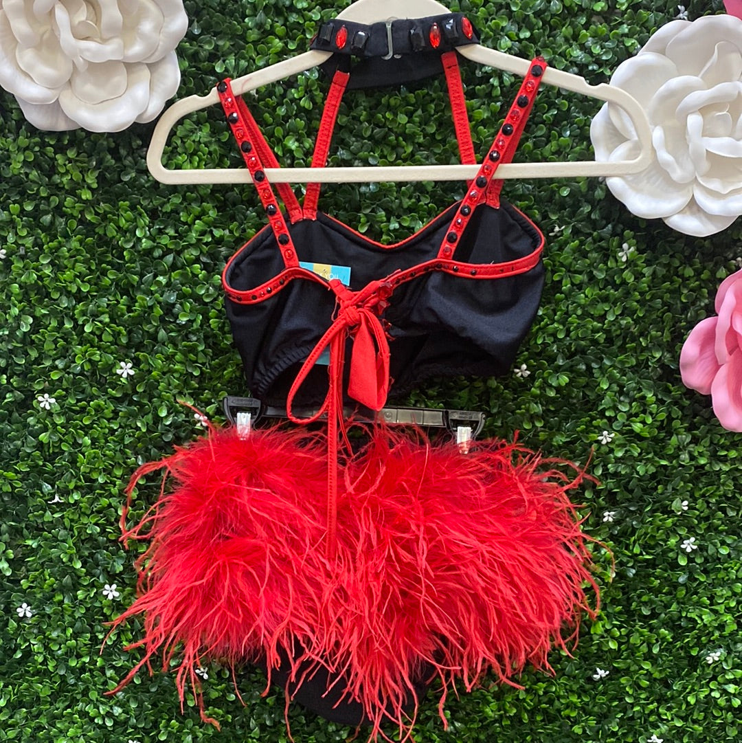 Adult Small Red Black Feathered Costume