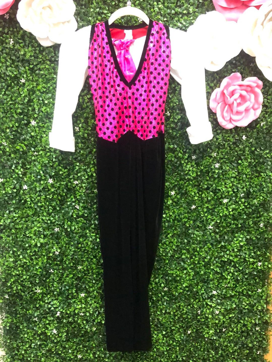 Adult Medium Pink Polka Dot Velvet Unitard Costume