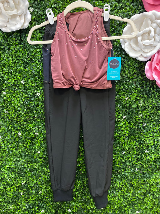 Child Intermediate Maroon top with Black Pants Costume