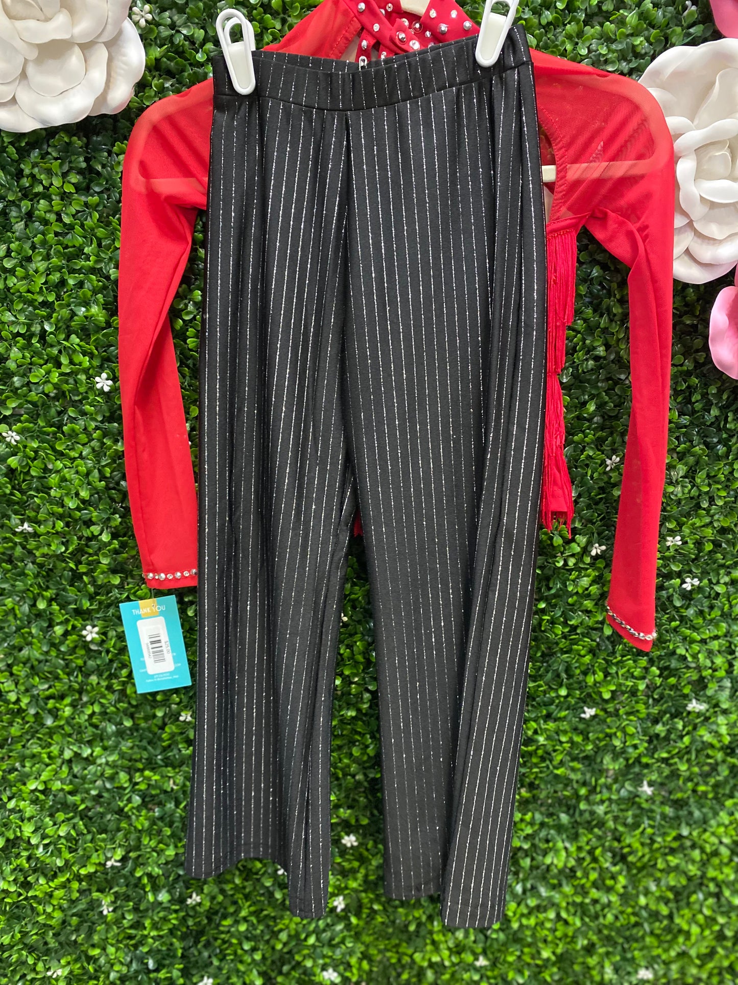 Child Intermediate Red Fringe Top with Stripped Pants