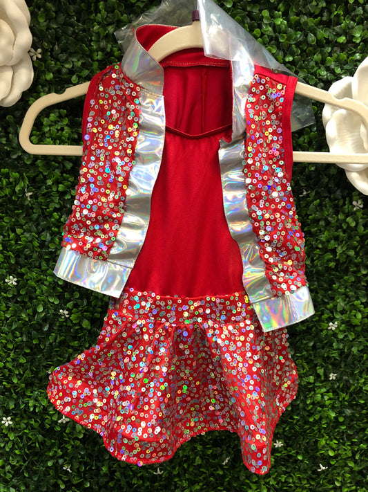 Child Small Red Silver Sequin Costume