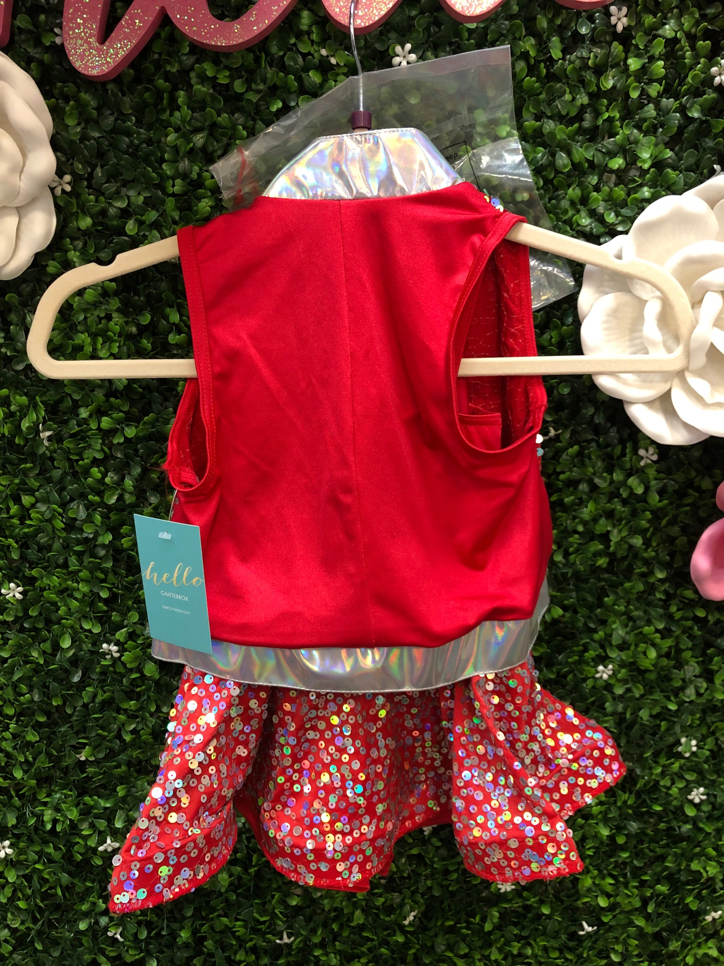 Child Small Red Silver Sequin Costume