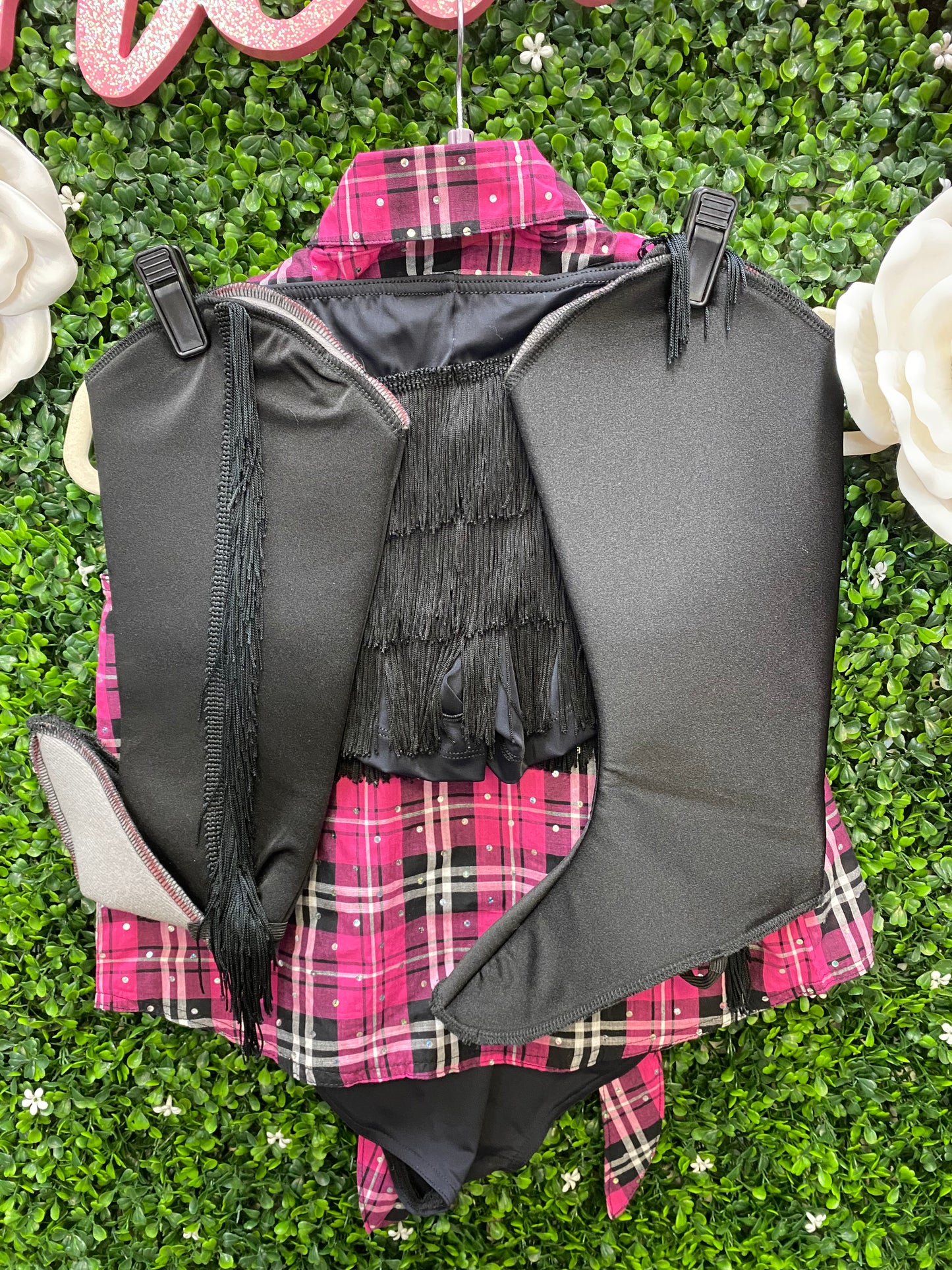 Child Medium Pink Plaid Fringe Costume