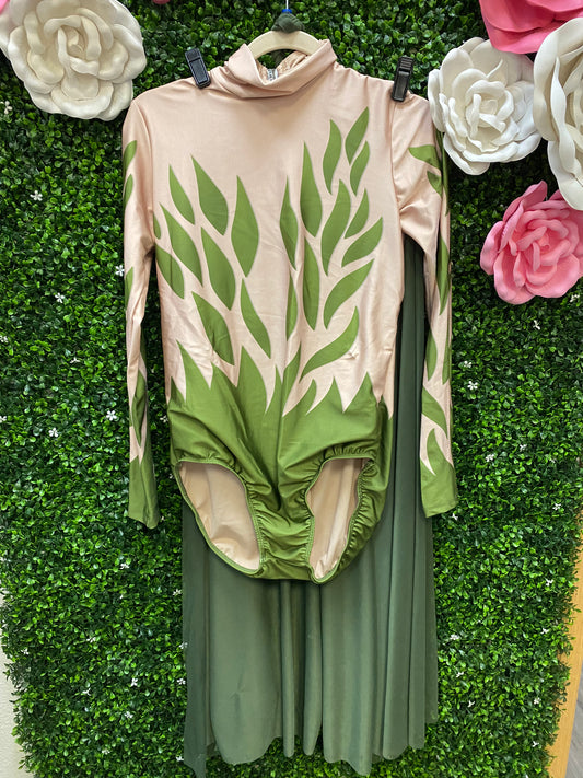 Adult X-Large Nude/Green Leotard with Skirt Costume