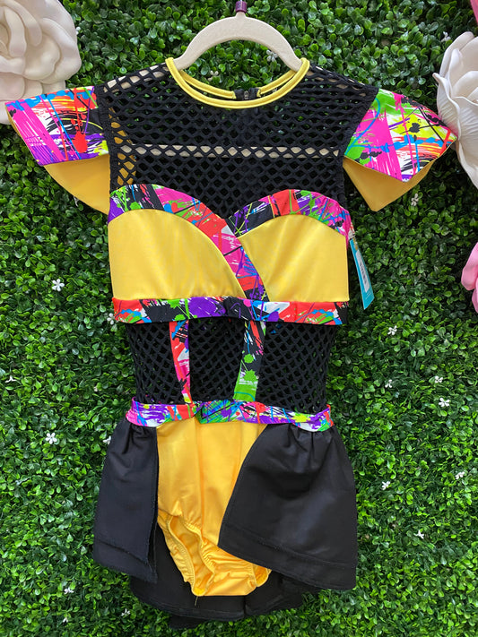 Adult Small Yellow Graffiti Black Mesh Costume