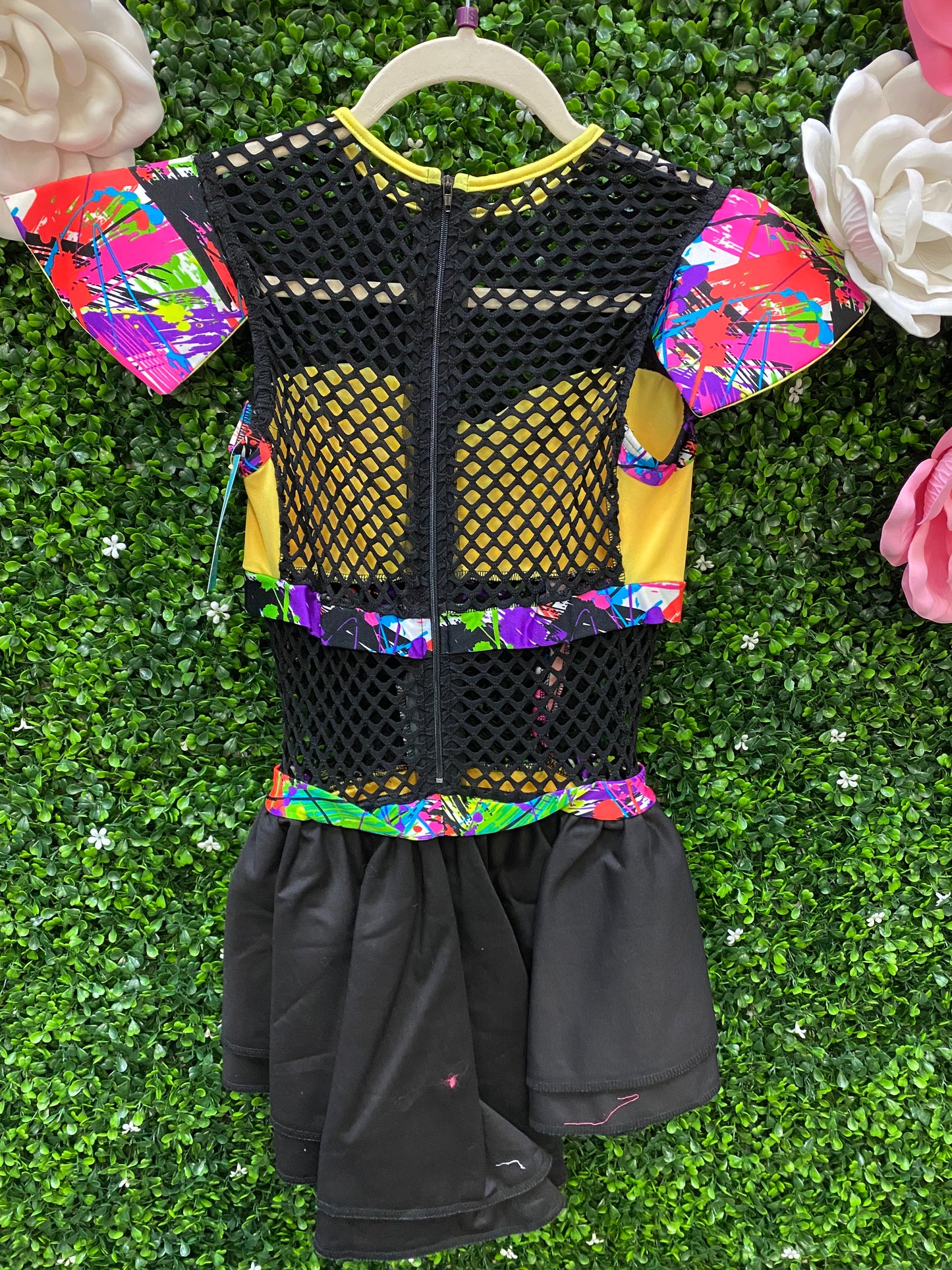 Adult Small Yellow Graffiti Black Mesh Costume