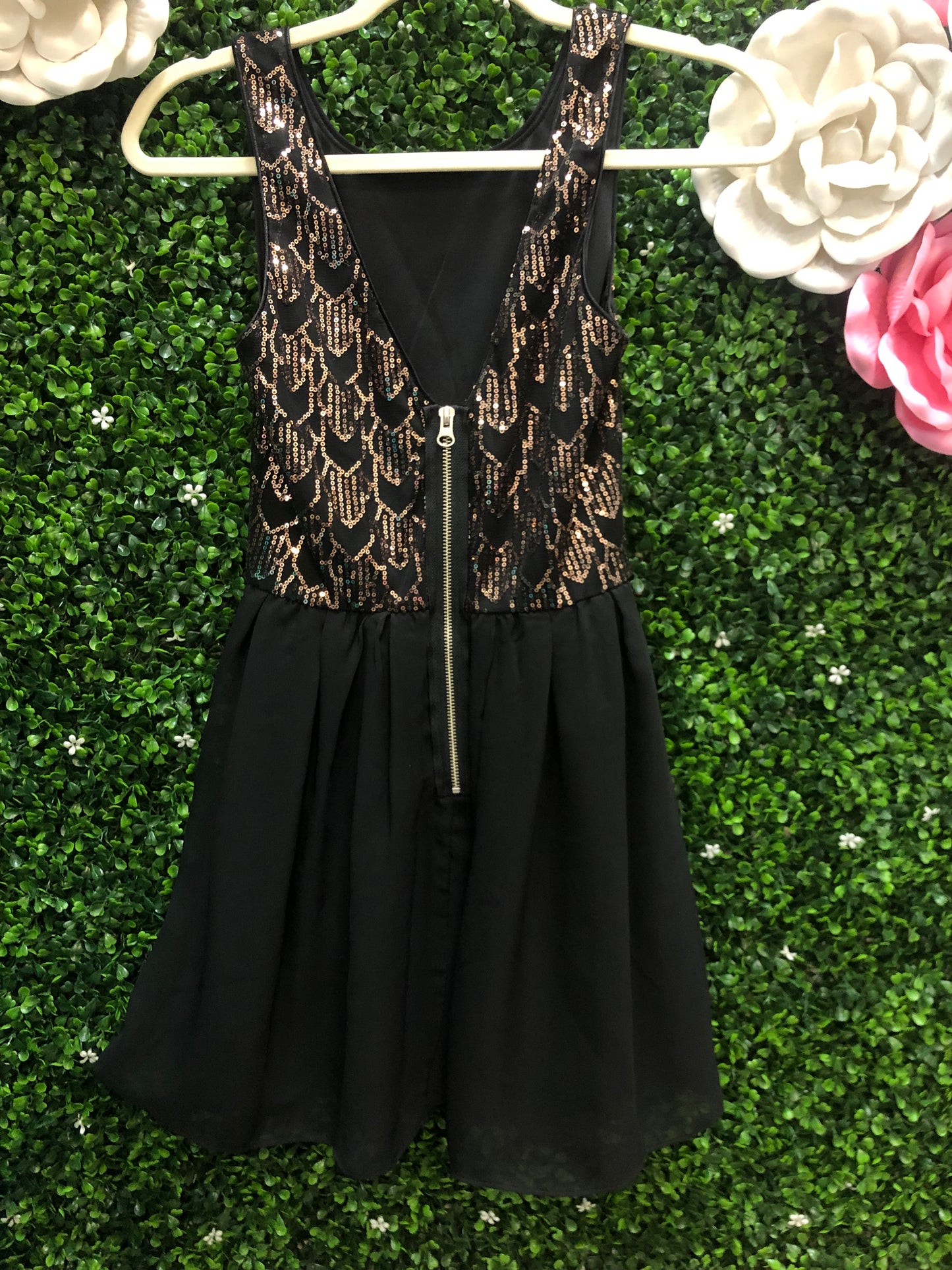 Adult X-Small Black with Gold Sequin Dress