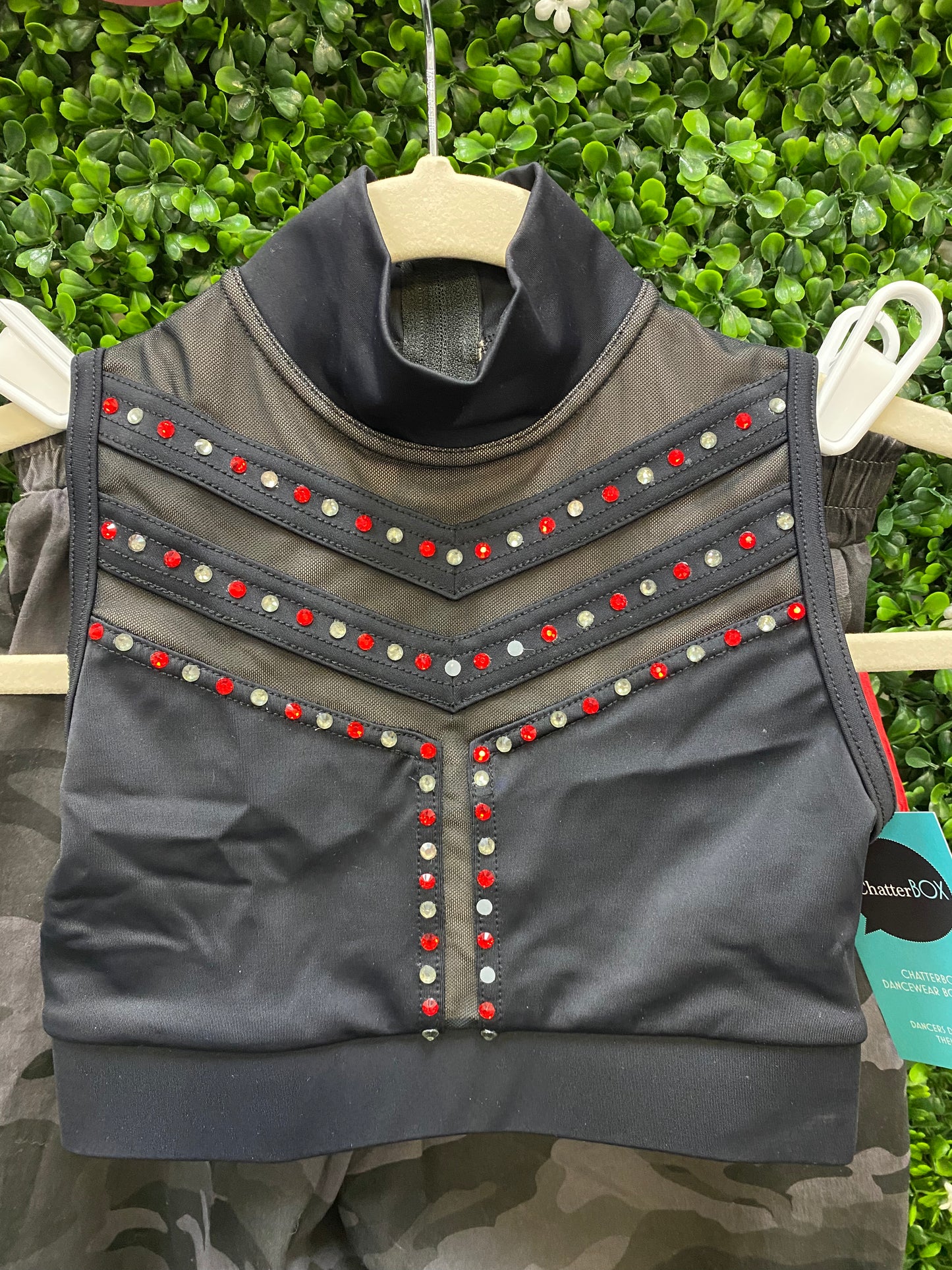 Child Intermediate Black Stoned Crop and Camo Pants Costume