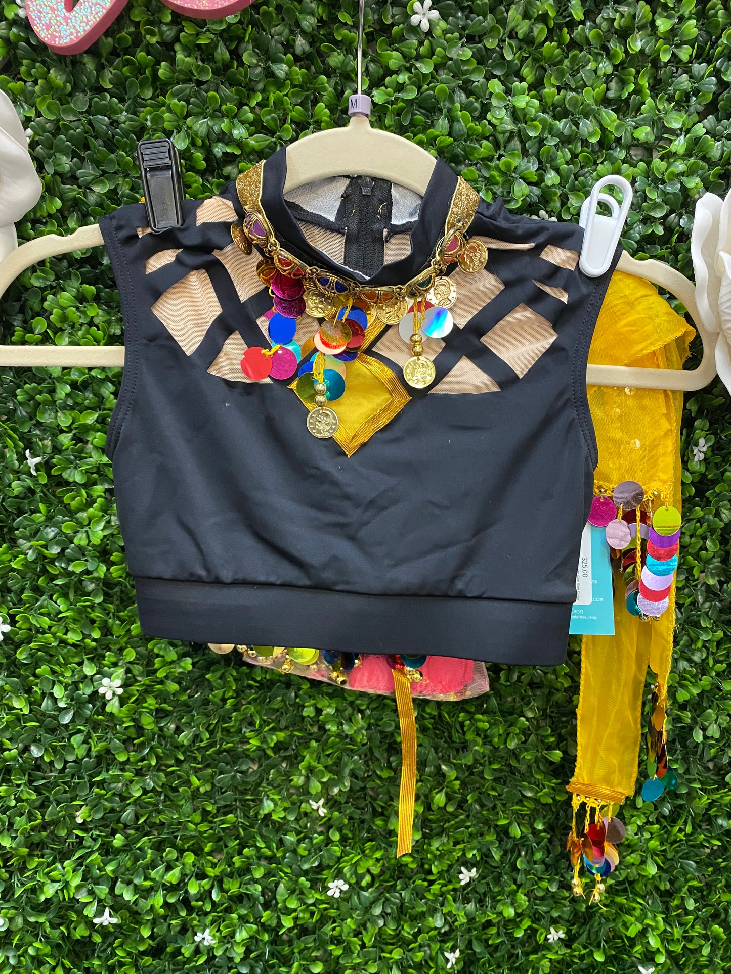 Child Medium Black Crop with Coin Skirt Costume