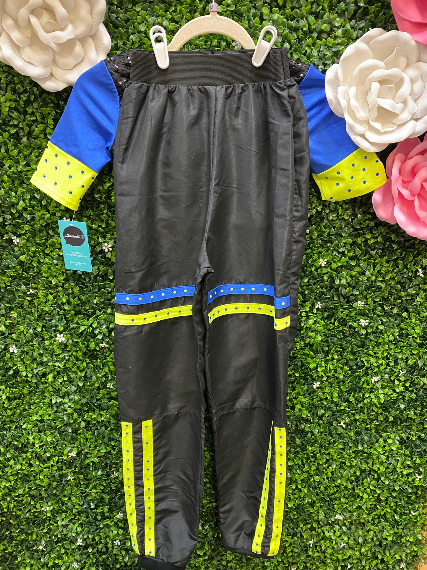 Child Medium Black Blue Sequin Leo with Black Pants Costume