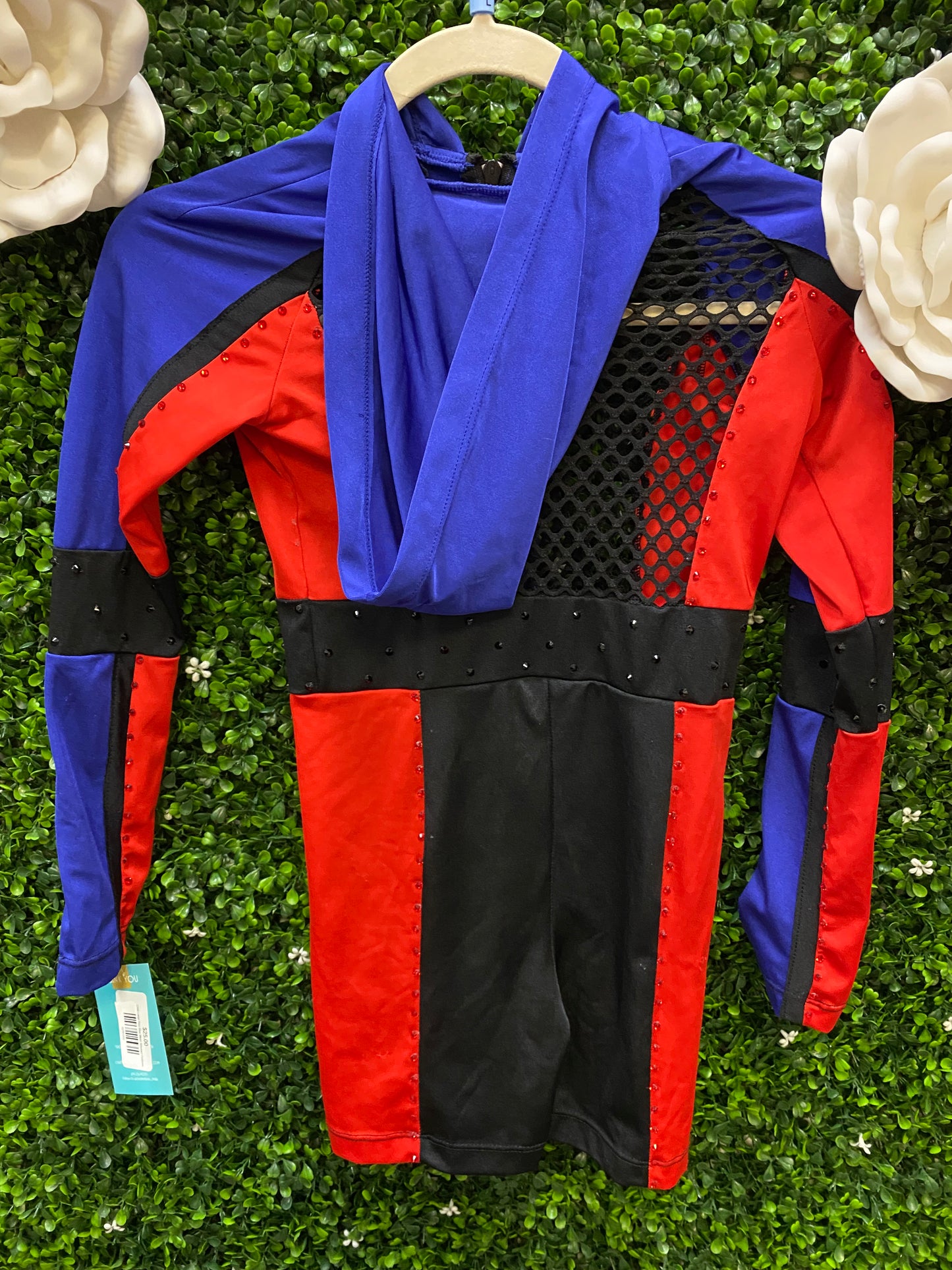 Child Large Red Blue Mesh Biketard Costume