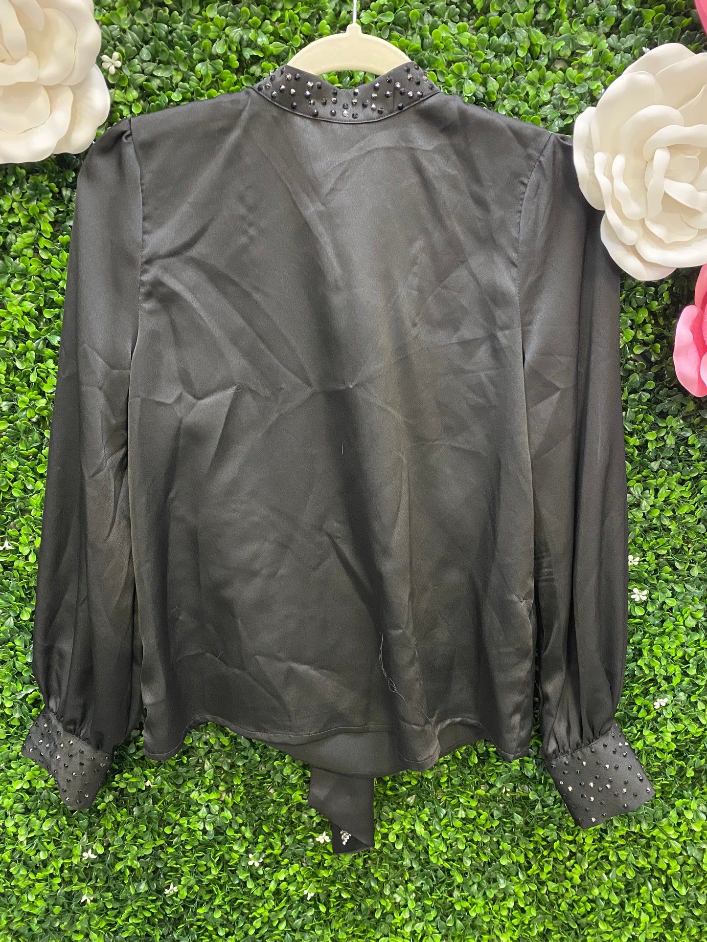 Adult Small Black Silk Shirt with Lightning Bolt Tie