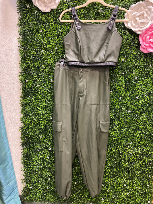 Adult Medium Green 2 Piece Faux Leather Costume