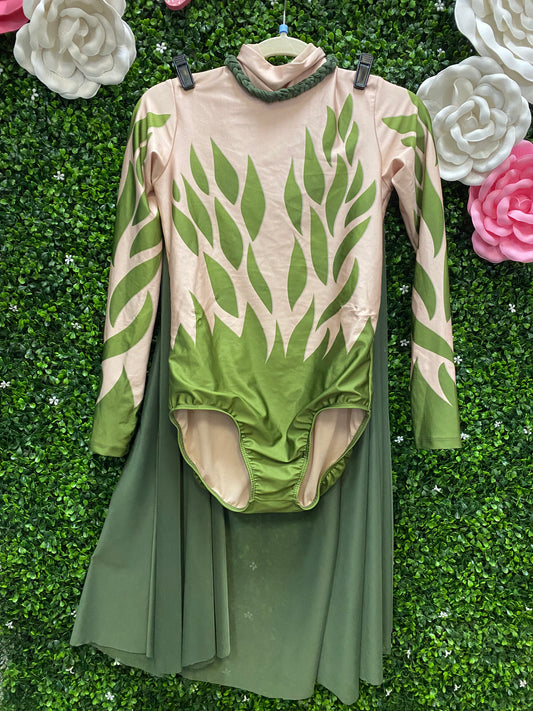 Adult Large Tan Green Leotard with Skirt