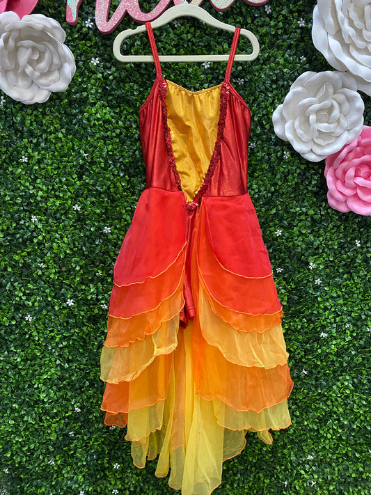 Child Large Red Orange Biketard with Skirt