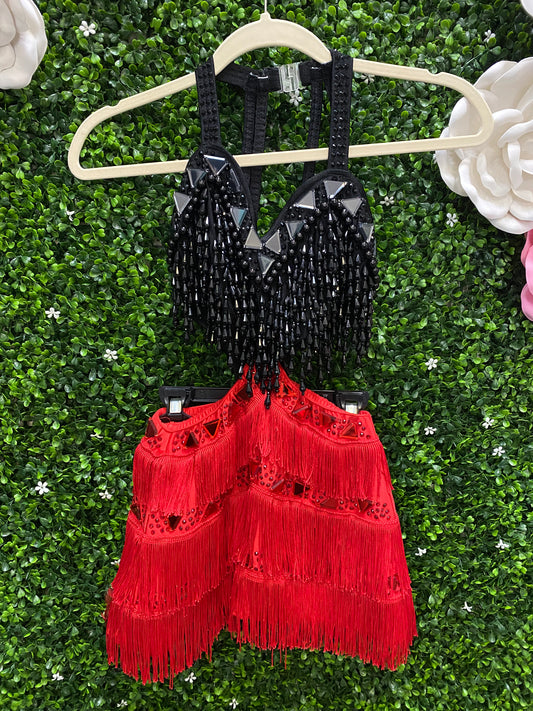 Adult Large Black and Red Fringe Costume