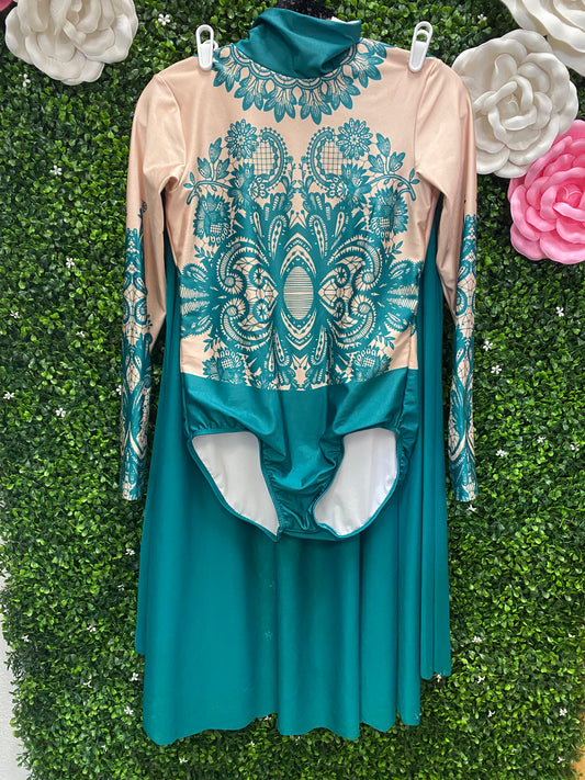 Adult Large Teal Leotard with Skirt