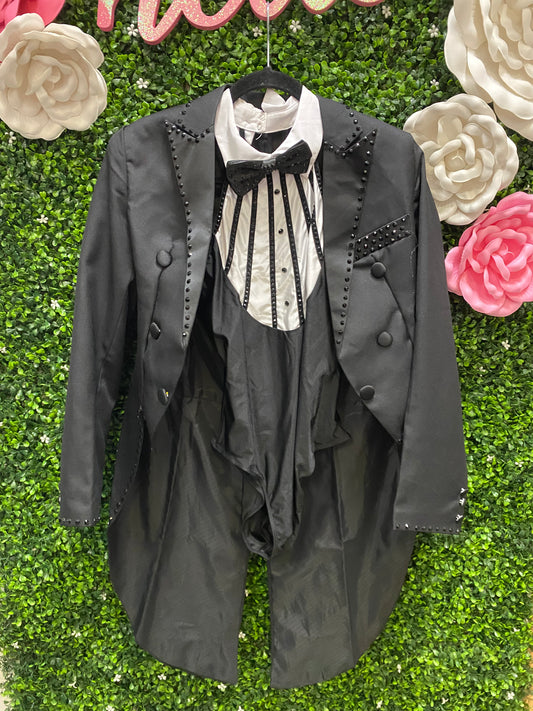 Adult Small Black and White Leo with Black Suit Coat