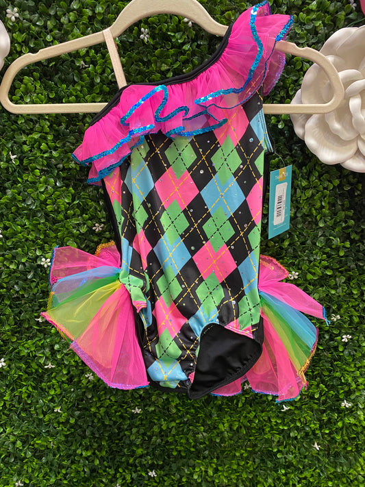 Child Small Pink Black Leo w/ Back Skirt Costume