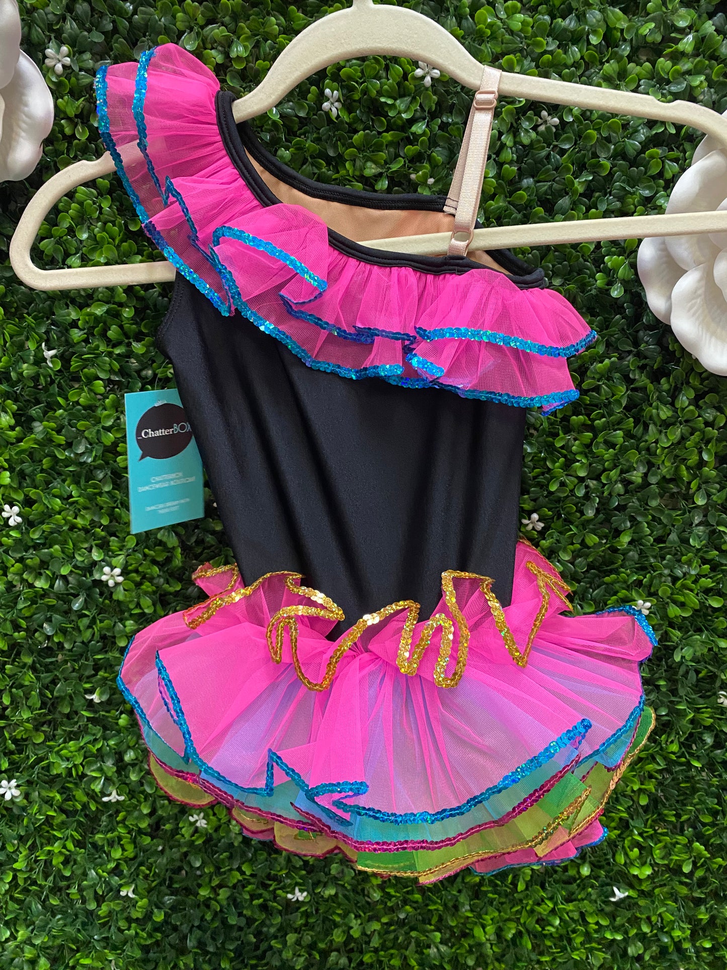 Child Small Pink Black Leo w/ Back Skirt Costume