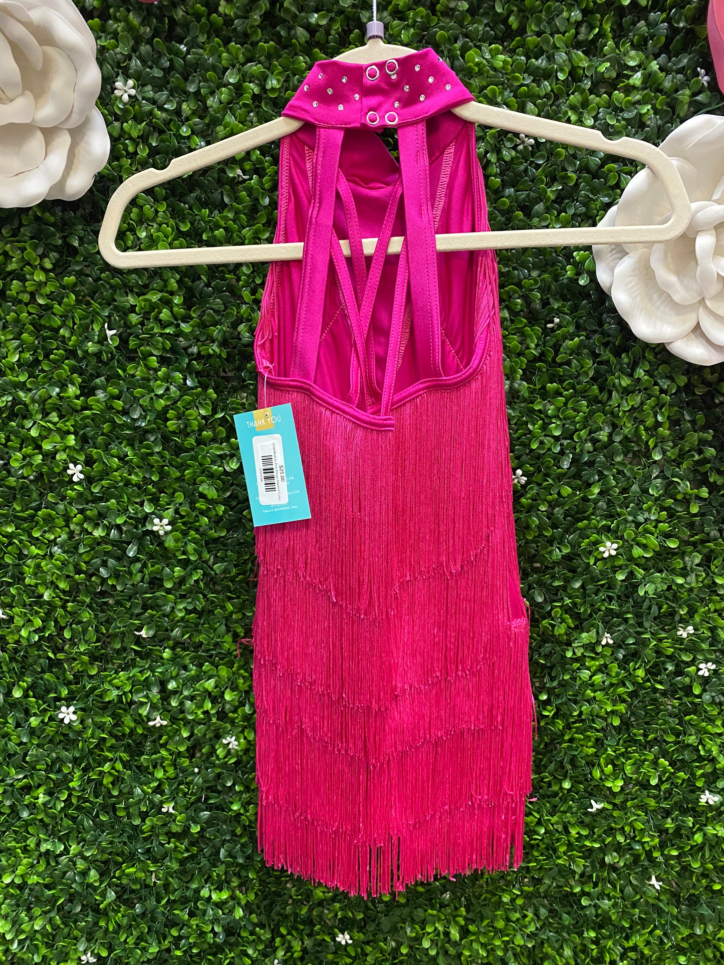 Child Medium Pink Fringe Biketard Costume