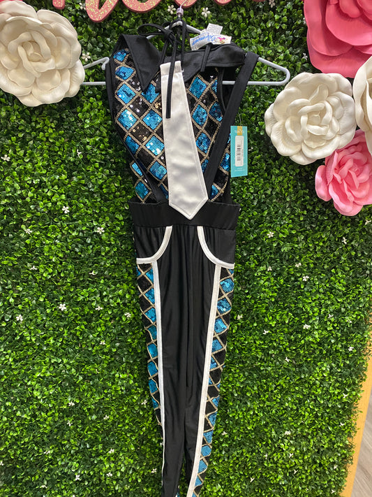 Child Medium Blue Black Unitard Sequin Costume