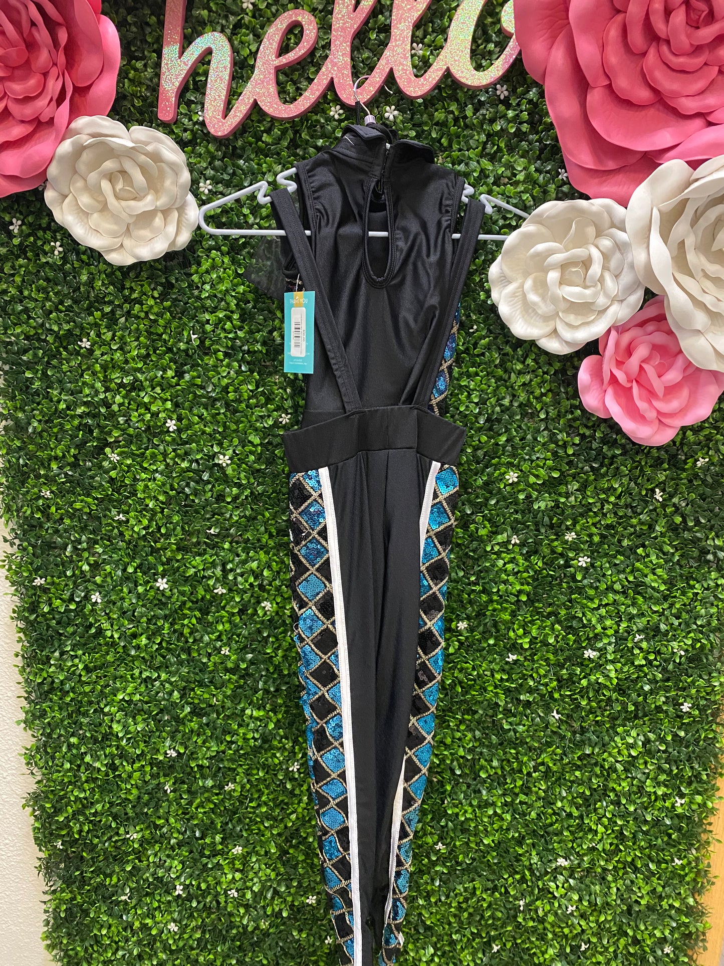 Child Medium Blue Black Unitard Sequin Costume