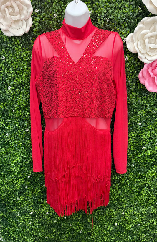 Adult X-Large Red Sequin Fringe Dress