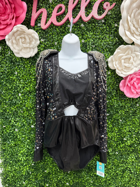 Adult X-Large Black Sequin Spiked Shoulder Leotard