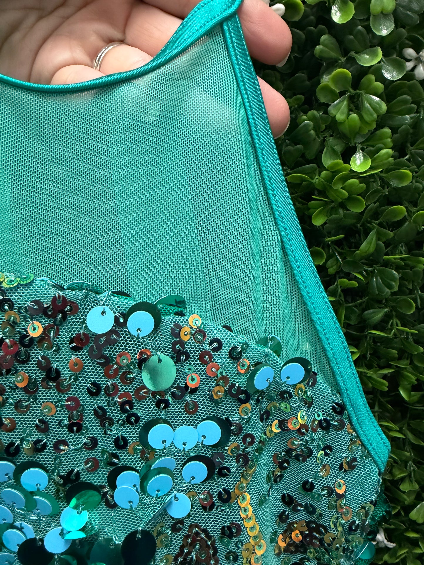 Child Large Teal Sequin Costume with Skirt