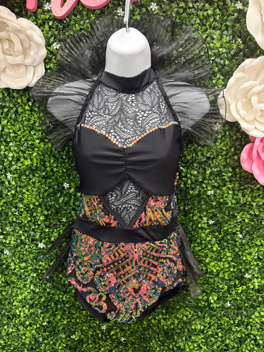Adult Small Black Leotard with Multi Color Sequins