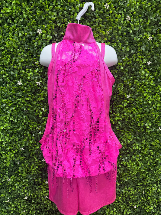 Child Medium Pink Sequin Biketard