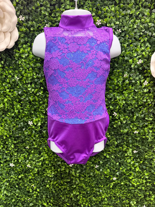 Child X-Small Purple Lace Leo with Skirt Costume