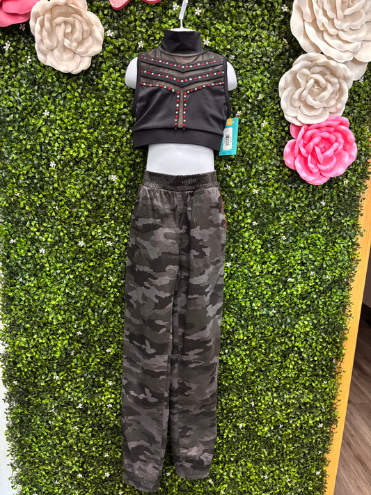 Child Intermediate Black Stoned Crop and Camo Pants Costume