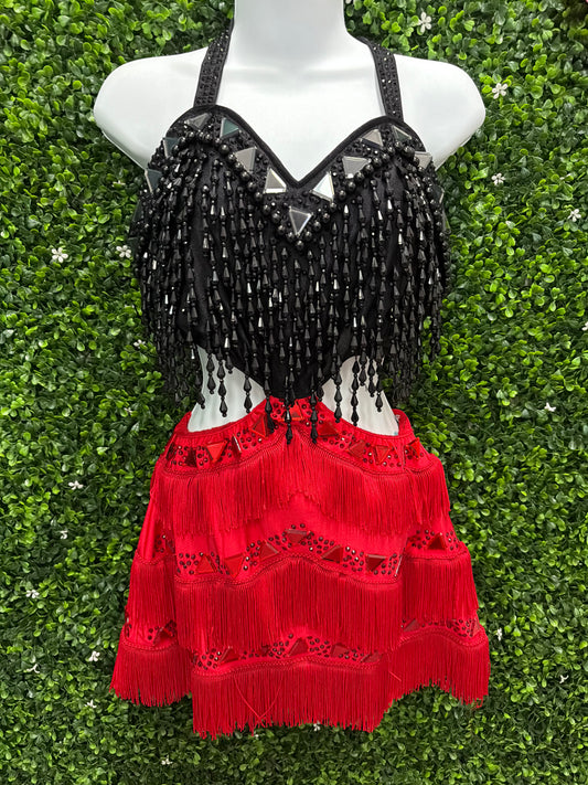 Adult Large Black and Red Fringe Costume
