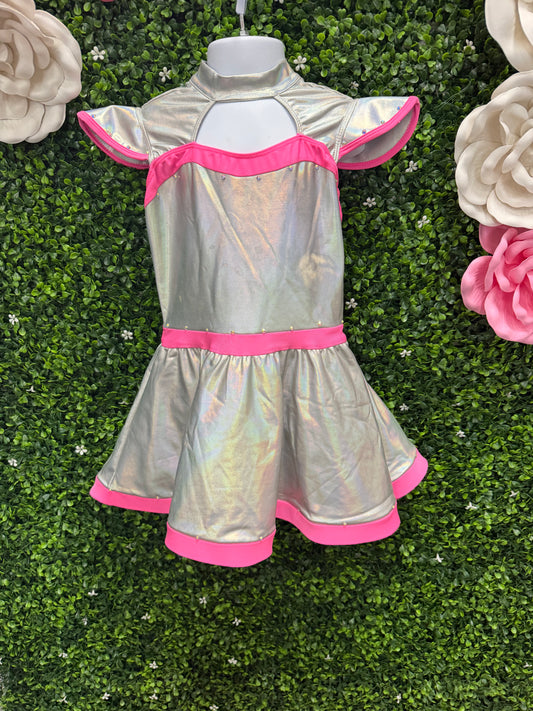 Child Medium Silver and Pink Metallic Dance Dress