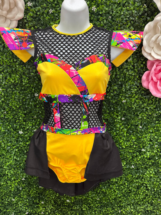 Adult Small Yellow Graffiti Black Mesh Costume