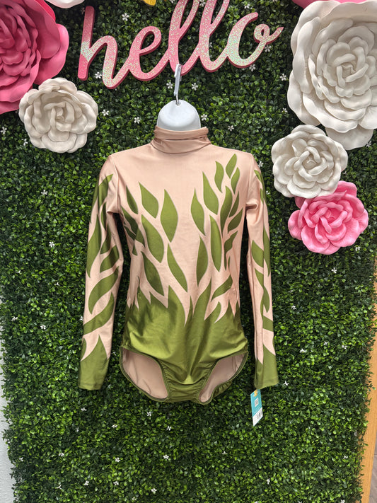Adult Large Tan Green Leotard with Skirt