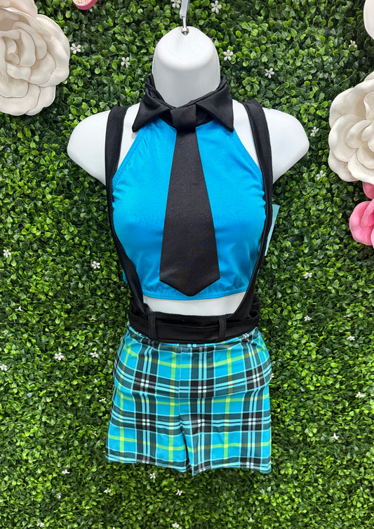 Child Large Blue Plaid Two Piece Costume