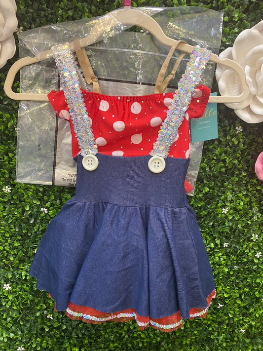 Child X-Small Red Denim Polkadot Costume