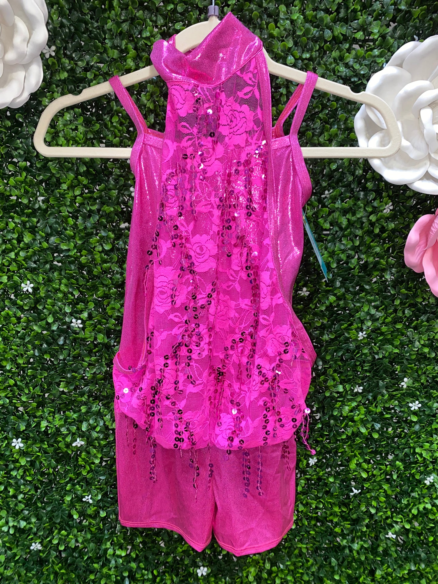 Child Medium Pink Sequin Biketard